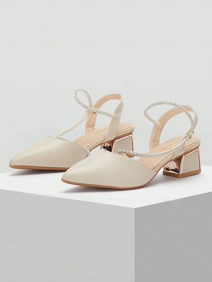 with Toe Elegant Pointed Rhinestone Heels Women's Slingback