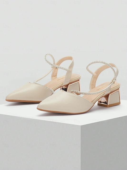 with Toe Elegant Pointed Rhinestone Heels Women's Slingback