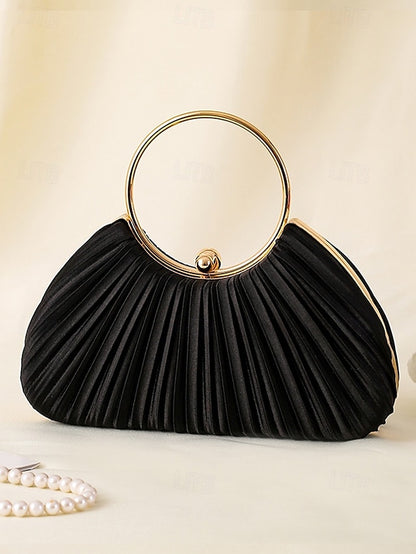 Ring Clutch Pleated - with Handle Elegant Gold Velvet Green