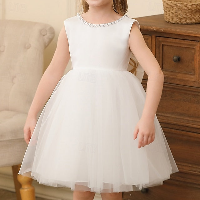 Dress Party Color Kids Girls' Sleeveless Wedding Solid