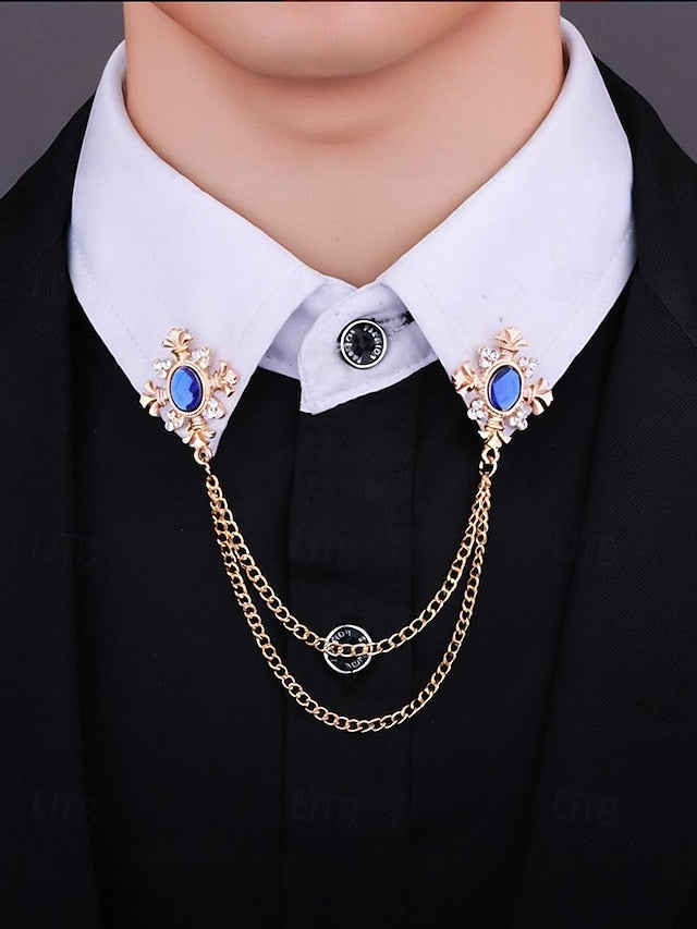 Elegant – Blue Chain Gem Brooch Collar Double Vintage