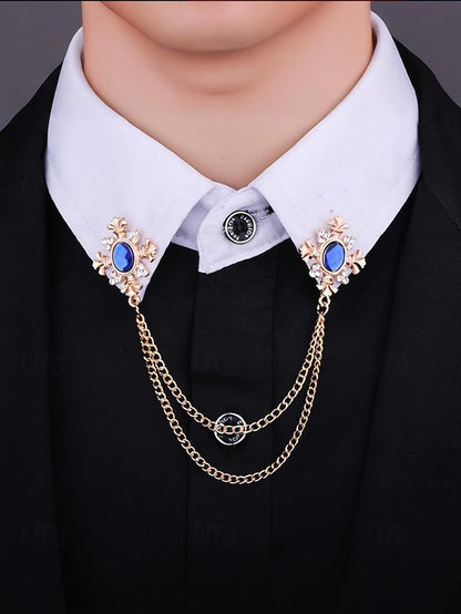 Elegant – Blue Chain Gem Brooch Collar Double Vintage