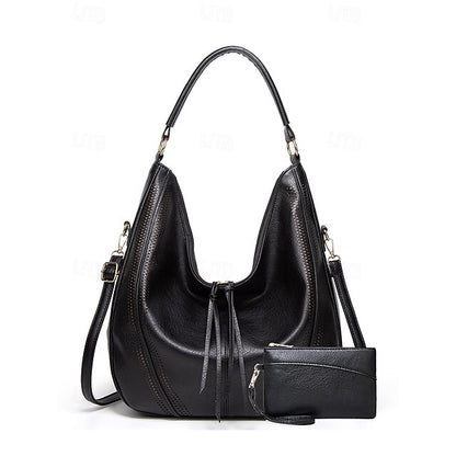 Set Women's Leather Bag Hobo with Matching Wallet Faux