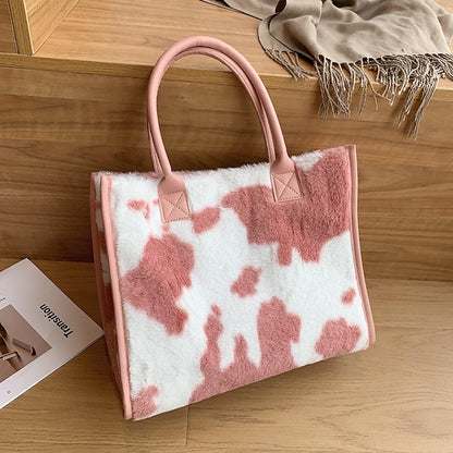 Leopard Bag Fur Brown Leather Women's Faux Print with Tote