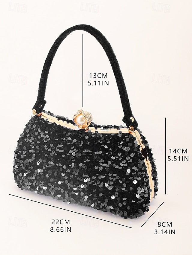 Black – with Clutch Pearl Sequin Women's Accent Evening