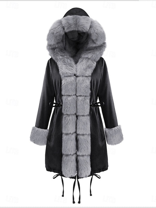 Breathable Fur Warm Collar Coat Women's Pocket Faux