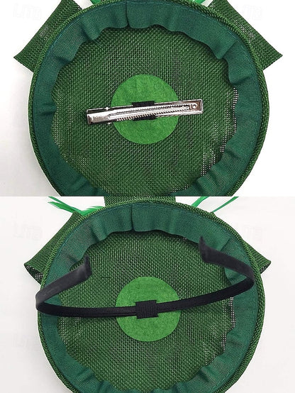 and Feather with Hat Fascinator Bow Accents Women's Green