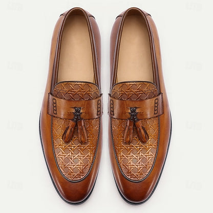 Loafers Tan Leather – Slip-On Tassel Men's Vintage