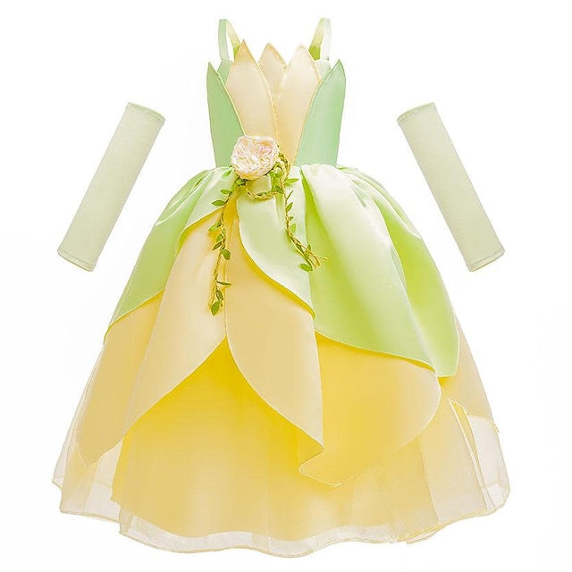 Girl Fairytale Princess Theme Dress Bell Tinker Flower Tiana