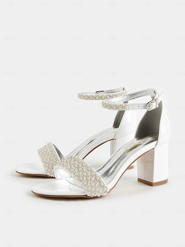 Open-Toe Heels with Pearl-Embellished for Ivory Strap Ankle