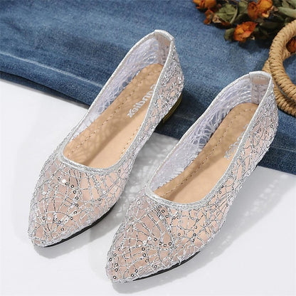 Elegant Mesh Women's Ballet Silver – Sequin Flats