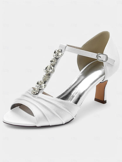 Crystal Bridal Open-Toe with Detail Heels Satin White –
