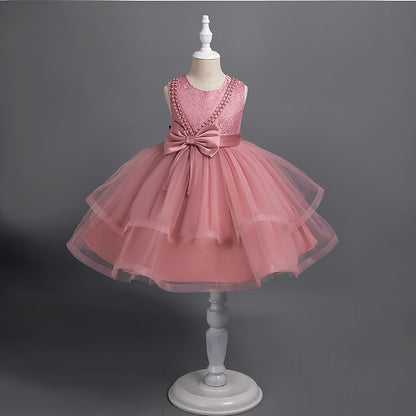 Dress Party Color Girls' Sleeveless Solid Toddler