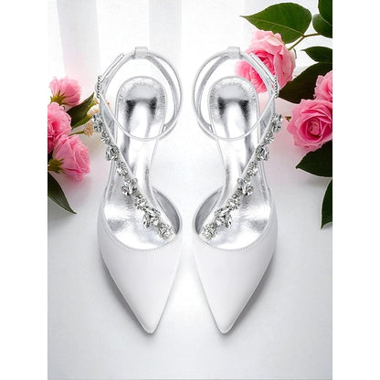 Satin Rhinestone Purple Women's Block with Heel Pumps