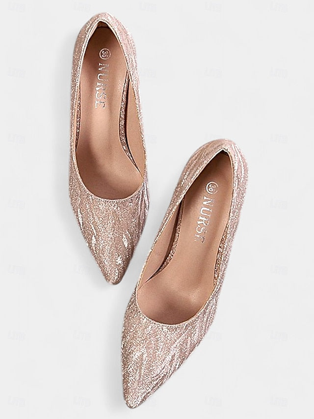 Pointed Champagne Women's Toe Heels Stiletto Glitter with