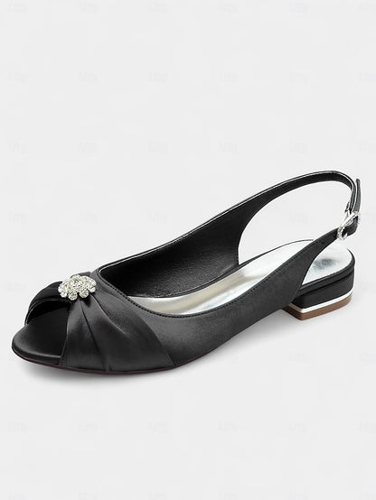 Satin Women's Wedding Crystal Heels with Slingback