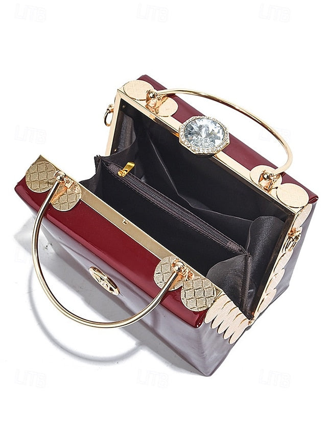 Evening Burgundy with Handbag Patent Leather Gold Women's