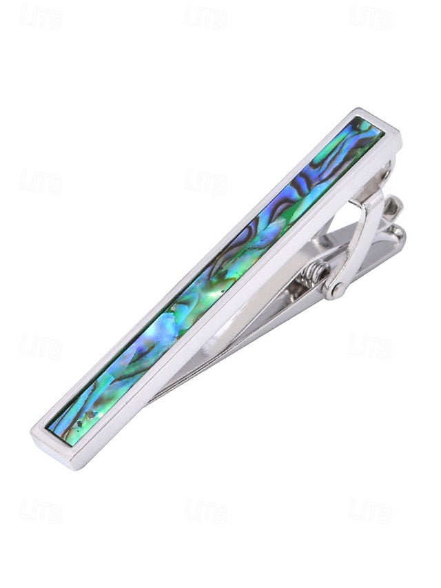 with mother of inlaid Men's tie clip pearl and brass