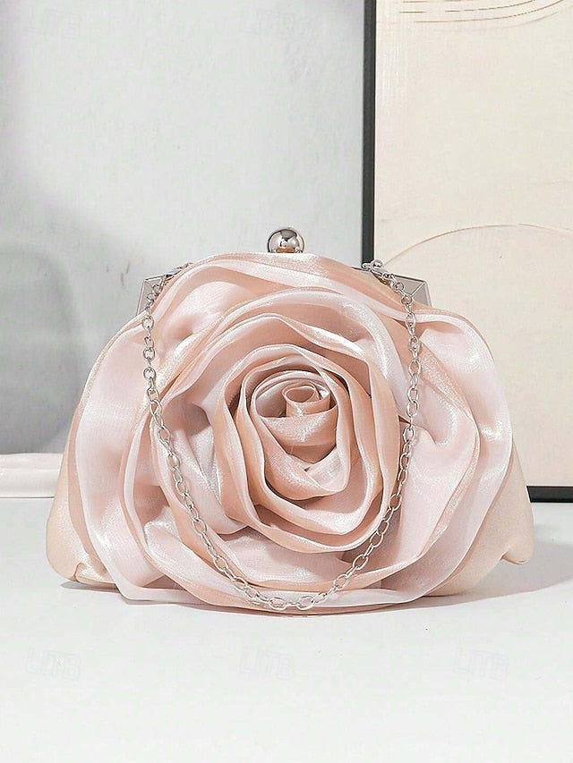 Satin Clutch Rose Women's – Flower Evening Purse Elegant