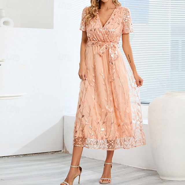 Sequin Dress Bride of A-Line Neck V the Elegant Mother