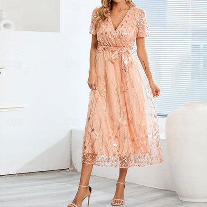 Sequin Dress Bride of A-Line Neck V the Elegant Mother