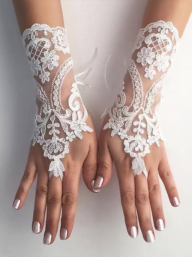 Bridal – Fingerless Vintage Lace Elegant Gloves Wedding White