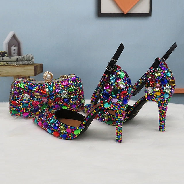 High Rhinestone Shoes Heel Multicolor Wedding Women's with