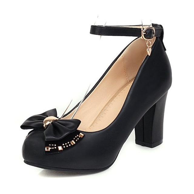 White Pumps Block Heel Shoes Girls' Round Toe –