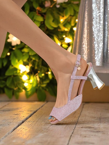 Slingback Gold - Sparkly Glitter Open-Toe Heels Women's