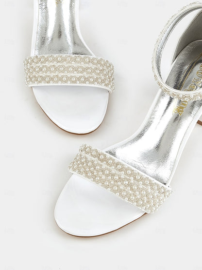 Open-Toe Heels with Pearl-Embellished for Ivory Strap Ankle