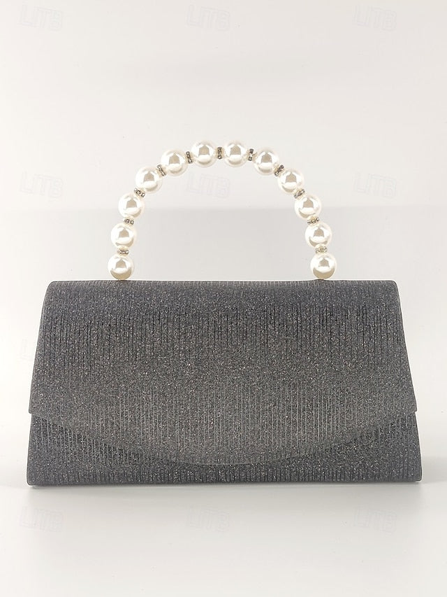 Handle Bag with Women's Pearl – Glitter Purple Clutch