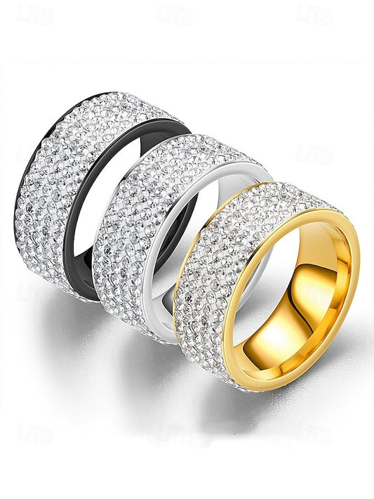 Rings Pave Wide Full Men's Band with Rhinestone