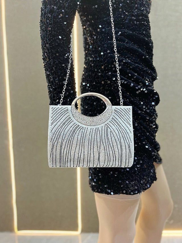 Women's Clutch Round Bag – Handle Rhinestone Evening with