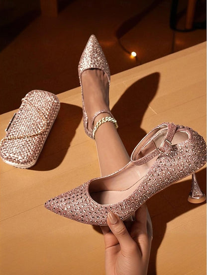 and Green Matching Bag Heels Clutch Set Women's Rhinestone