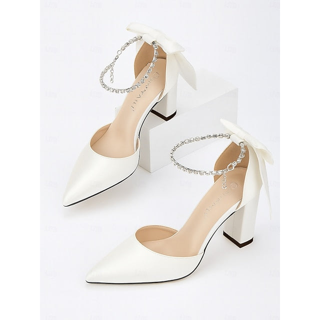 Women's Pumps Elegant Pointed Heel Toe Ankle Satin - Block