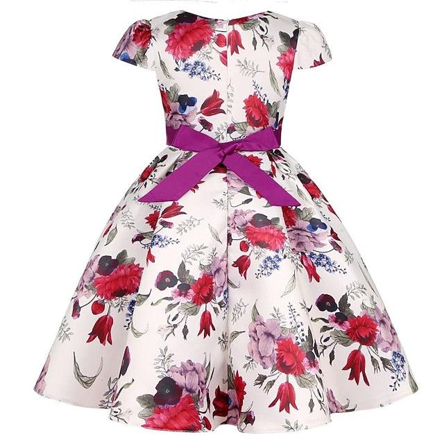 Flower Girls' Short Dress Sleeve Kids Party Floral