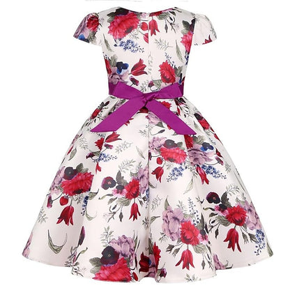 Flower Girls' Short Dress Sleeve Kids Party Floral
