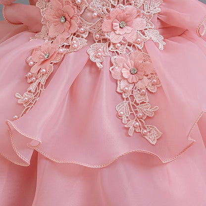 Kids Party Girls' Asymmetrical Dress Floral