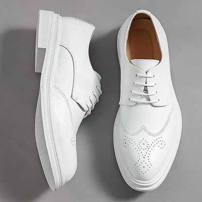 Perforated White Shoes Faux with Leather Men's Oxford