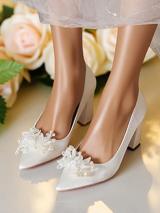 White with Crystal and Women's Wedding Heels Pearl