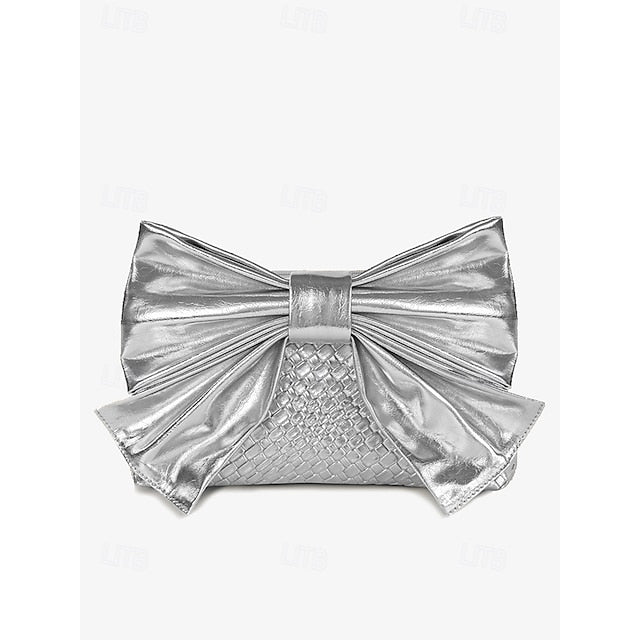Oversized Faux Leather Bag Women's Clutch Bow with Gold