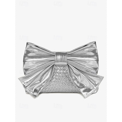 Oversized Faux Leather Bag Women's Clutch Bow with Gold