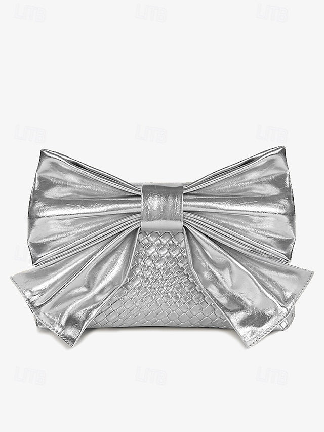 with Women's Oversized Faux Gold Bow Clutch Leather Bag