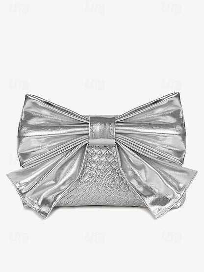 with Women's Oversized Faux Gold Bow Clutch Leather Bag