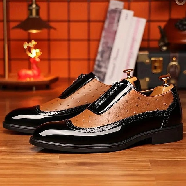 Tan and Black with Colorblock Shoes Patent Formal Men's