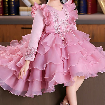 Kids Special Flower Sleeve Party Girls' Dress Wedding Long