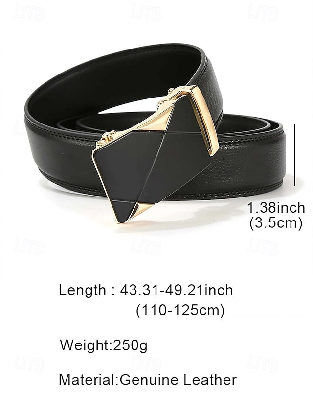 with Elegant Adjustable Black Leather Men's Belt Metal