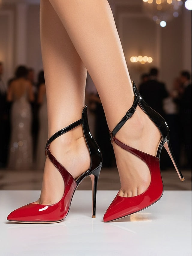 Purple Women's - Leather Strappy Heels Patent Stiletto