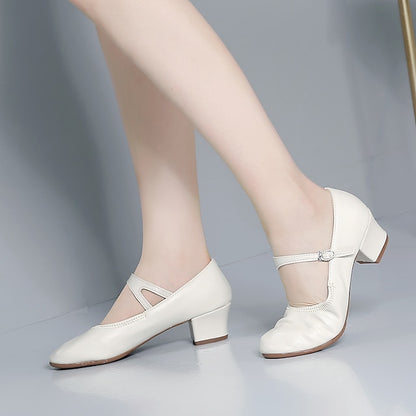 Mary Shoes Gold Women's Jane Low Dance with Heel Buckle