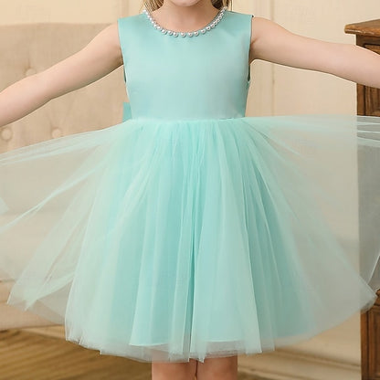 Dress Party Color Kids Girls' Sleeveless Wedding Solid